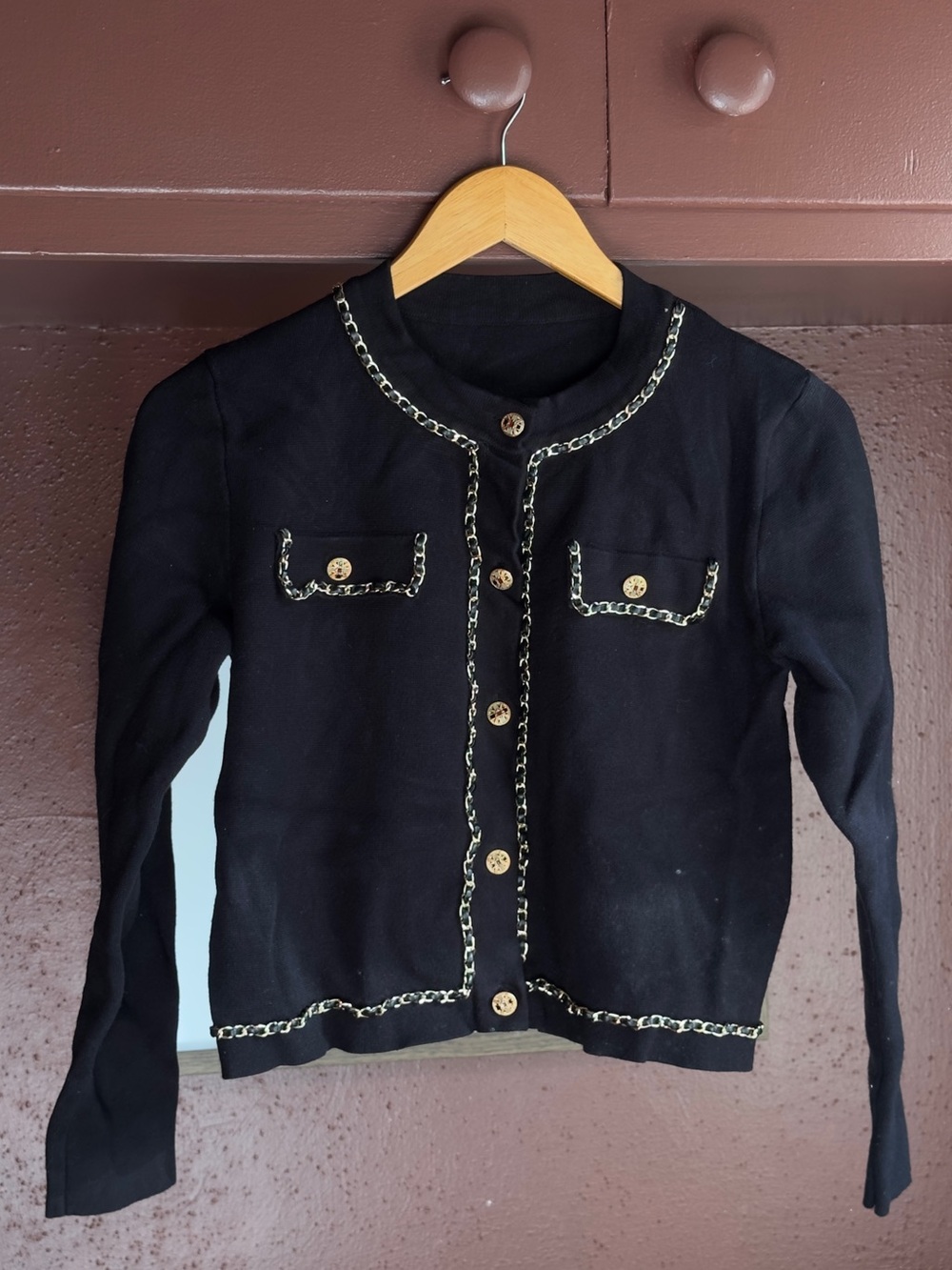 Black Chain-Trim Knit Cardigan
